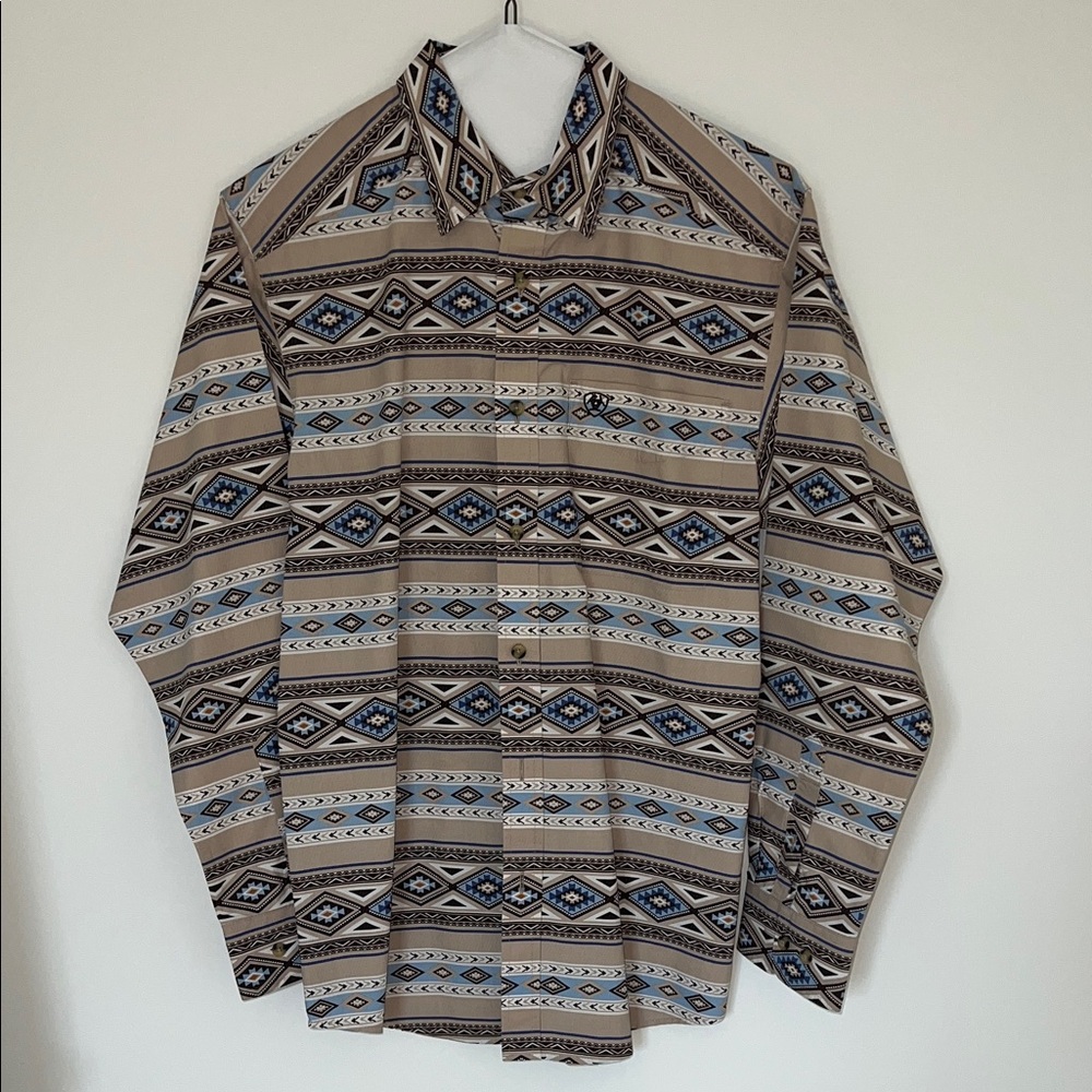 Ariat Beige & Light Blue Aztec Stripe Button-Down Shirt